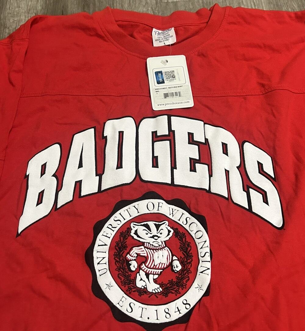 Wisconsin Badgers T Shirt NCAA Women’s Size Large Red Long Sleeve By Pressbox